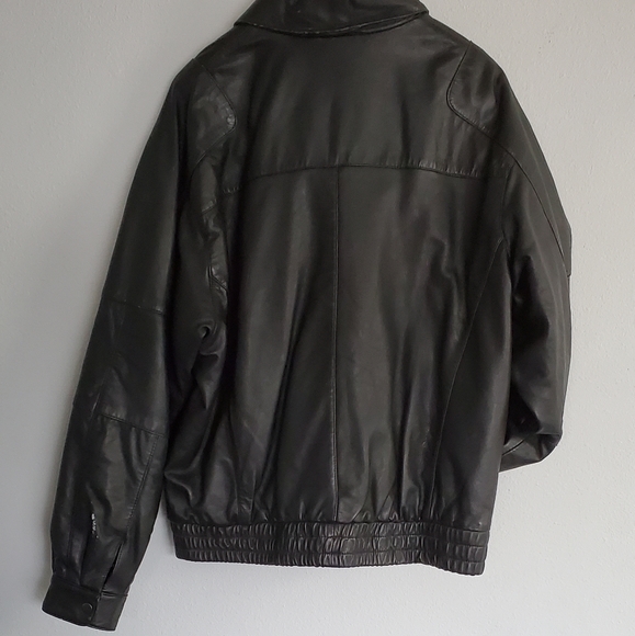 VTG Men's Black Leather Bomber Jacket - US XL - Picture 2 of 15